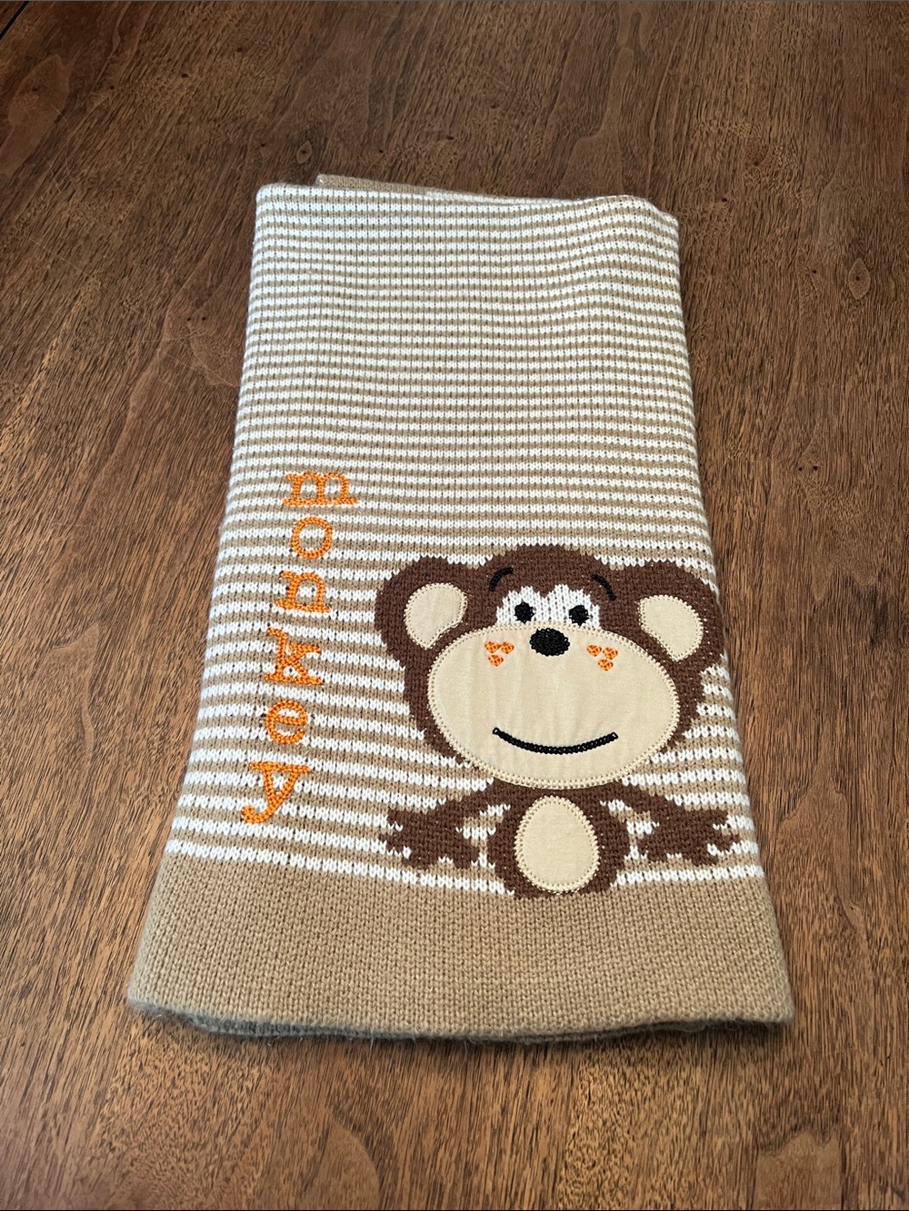Children's Beige & White Monkey Knit Blanket - Kids Accessories